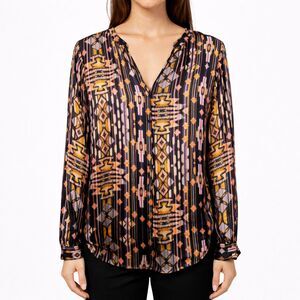 H&M Womens Size 4 Southwestern Aztec Geometric Boho V Neck Button Blouse Top Y2K